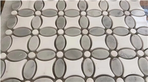 Marble White Wood Hexagon Mosaic Brass Chevron Bathroom Tile