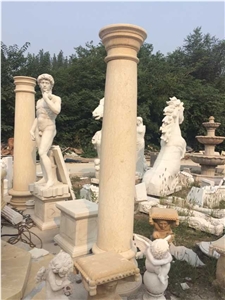 Beige Nature Marble Column Roman Column Mold Pillar For Sale