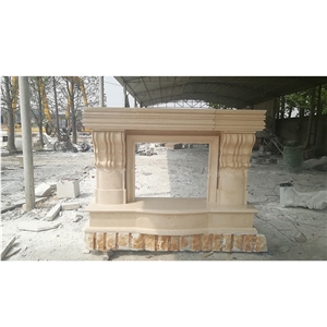 Carved Beige Marble Fireplaces Surround For Sale