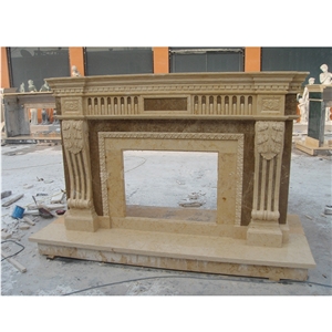 Carved Beige Marble Fireplaces Surround For Sale