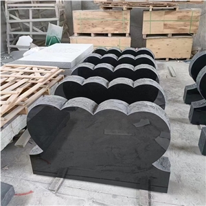 Absolute Black Granite Double Heart Headstone