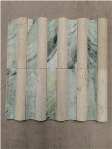 Ice Green Marble&Beige Travertine Mix Mosaic Tiles