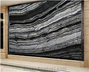 Chinese Black Zebra Natural Marble 1.8Cm Polished Slabs