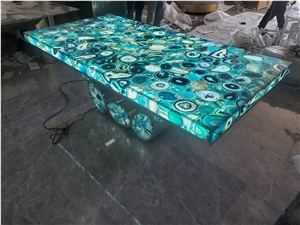 Blue Agate Semiprecious Stone Dining Table Sets