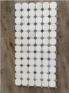 Octagon And Dot White Marble Mosaic Wall Tile