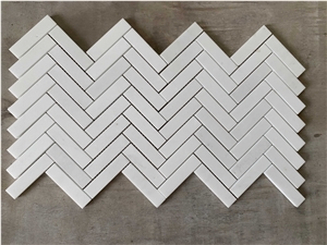White Thassos Herringbone Mosaic Wall & Floor Tile