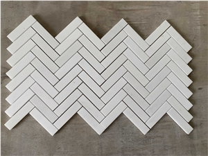 White Thassos Herringbone Mosaic Wall & Floor Tile