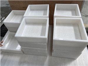 White Crystal Marble Wash Basins For Bathroom Decor