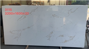Artificial White Quartz Slabs Tiles With Golden Vein