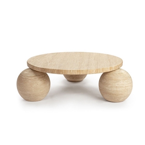 Round Travertine Coffee Table With 3 Solid Base