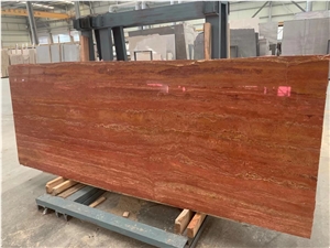Natural Iran Red Travertine Slabs For Indoor Decorations