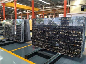Polished Nero Portoro Marble Slabs With Clear Veins