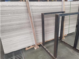 Polished White Wooden Grain Marble Slab