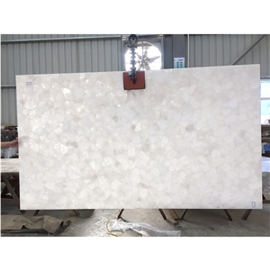 Backlit White Crystal Clear Quartz Semiprecious Stone Slab Wholesale