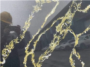 Artificial Black Calacatta Quartz Slab With Gold Veins