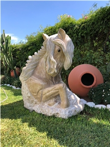 Peruvian Travertine Carved Horse Sculpture