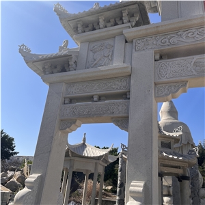 Hand Carved Natural Stone Asian Style Gate Accent