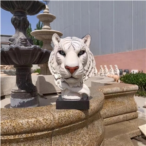 Guangxi White Marble Tiger Head Statue Sculpture