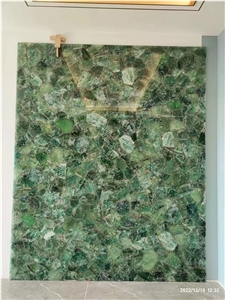 Green Crystal Quartz Semiprecious Stone Round Table Slab