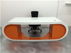 Artificial Stone Glossy White Round Executive Office Desk