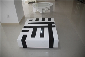 Black And White Chess Design Solid Surface Coffee Tea Table