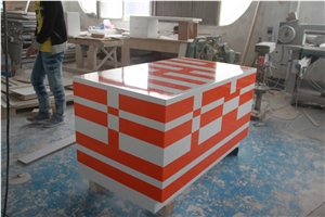 White And Orange Marble Stone Contemporary Reception Desk