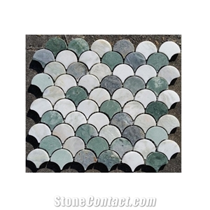 Green And White Marble Fish Scale Mosaic Pattern Mosaic Tiles