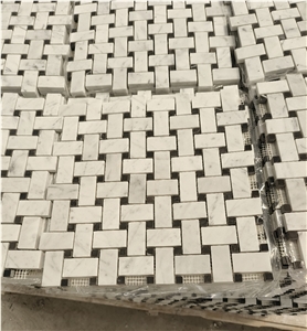 Discounted Carrara White Marble Basketweave Pattern Mosaic