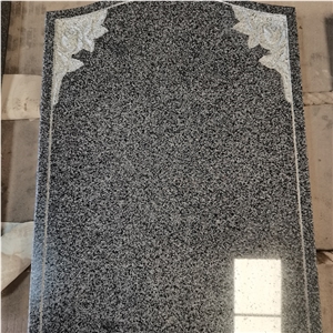 China New G654 Granite Headstone With Rose Carvings