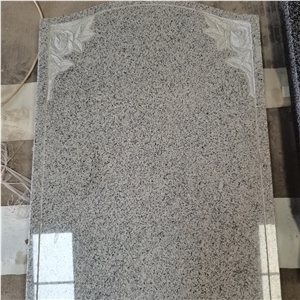 Chinese Grey G603 Granite Headstones With Rose Carving
