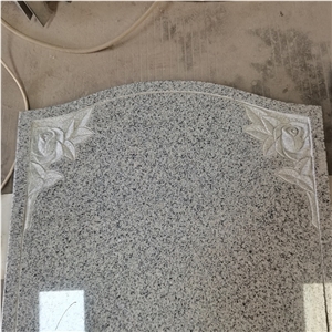 Chinese Grey G603 Granite Headstones With Rose Carving