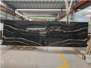 Bookmatched Rosewood Grain Black Marble Slab For Project