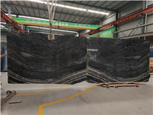 Bookmatched Rosewood Grain Black Marble Slab For Project
