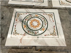 Mix Marble Water-Jet Cutting Square Medallion