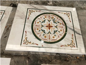 Mix Marble Water-Jet Cutting Square Medallion