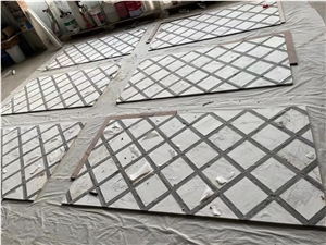 Volakas White Marble Water-Jet Pattern Flooring Carpet Medallion