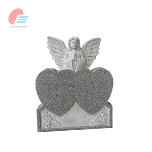 Cathay Light Grey Granite Double Heart Headstone With Angel