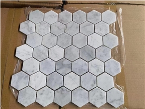 Hexagon Basket Chipped Marble Mosaic