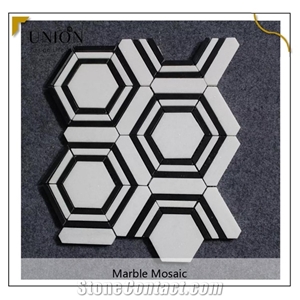 UNION DECO Black Mix White Color Wall Backsplash Hexagon Mosaic Tile