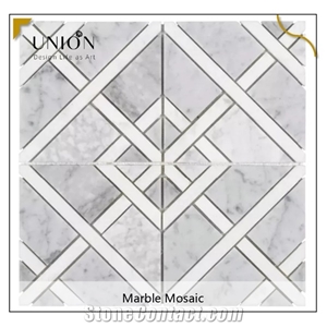 UNION DECO Carrara White Marble Square Mosaic Kitchen Tile