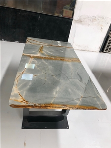 Blue Mare Quartzite Table With Stainless Steel Leg