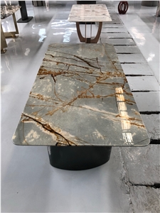 Blue Mare Quartzite Table With Stainless Steel Leg