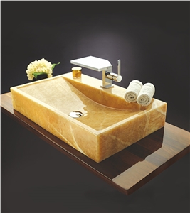 Natural Yellow Onyx Stone Wash Basin Sink