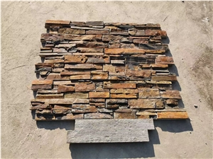Natural Rusty Slate Stone Wall Cladding Withe Cement Back