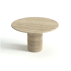 Cava Fluted Round Beige Travertine Dining Table