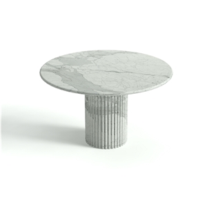 Cava Fluted Round Beige Travertine Dining Table