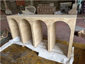 Custom Beige Travertine Stone Console Table Entryway Table