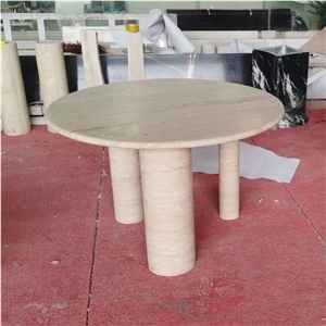Custom Sized Beige Travertine Dining Table