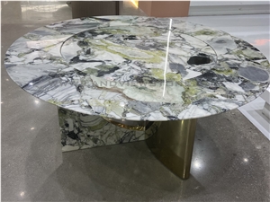 Ice Jade Marble Dining Table Top With Turntable