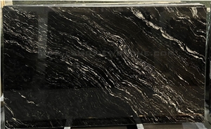 Polished Universe Black Cosmic Black Granite Slab